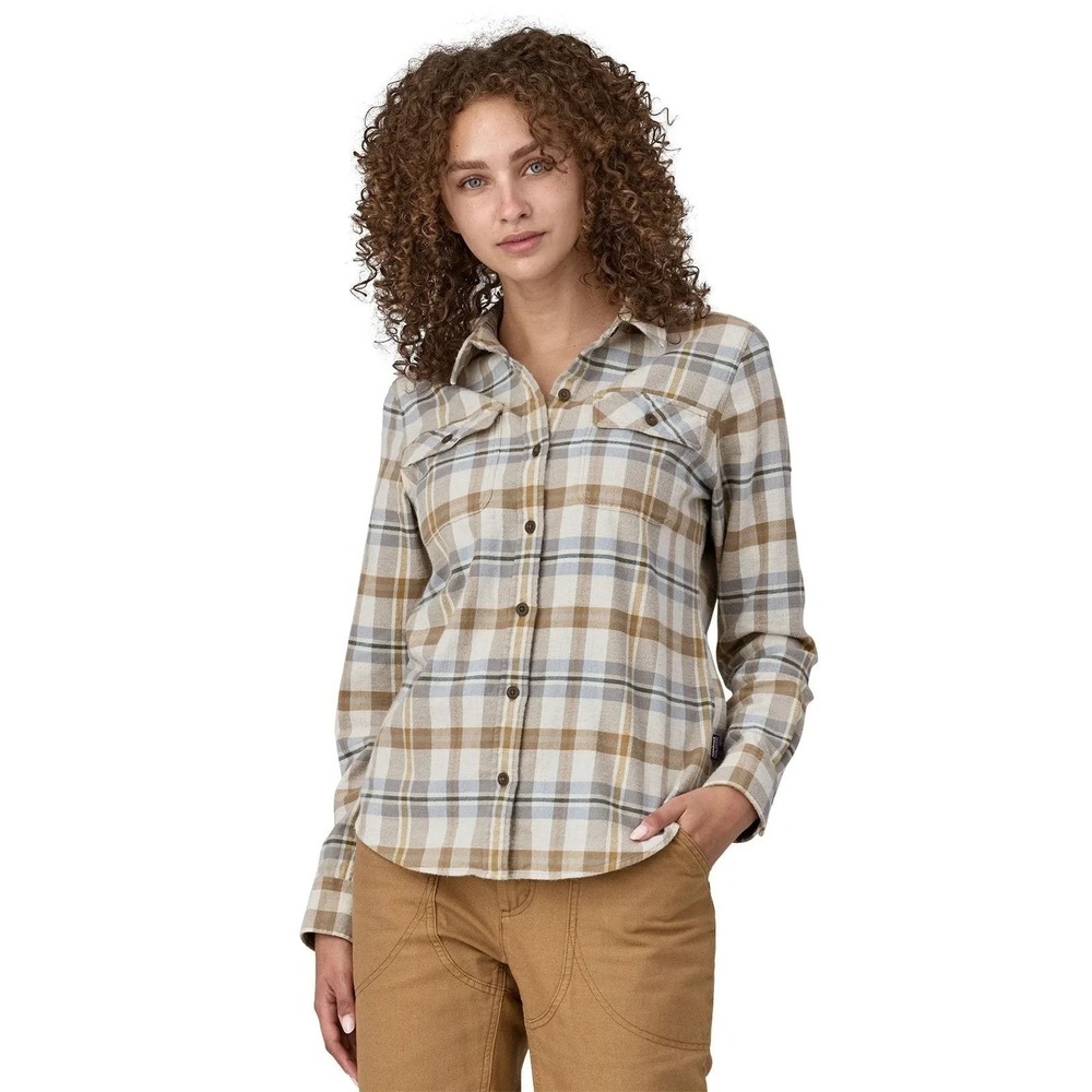 Patagonia Fjord Flannel Shirt Womens Organic Cotton Blue Brown Plaid Medium 2023